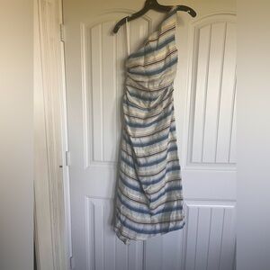 A.L.C. Blue and Cream One-Shoulder Dress